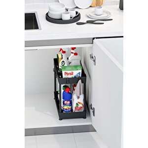 2 Adet Siyah 2 Katlı Düzenleyici Mutfak Ve Banyo Rafı