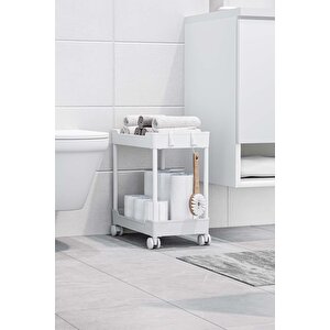 Beyaz 2 Katlı Tekerlekli Düzenleyici Mutfak Ve Banyo Rafı