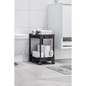Siyah 2 Katlı Tekerlekli Düzenleyici Mutfak Ve Banyo Rafı