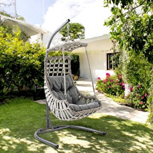 Alaçatı Tekli Rattan Bahçe Salıncağı | Balkon Salıncağı Beyaz