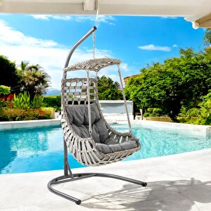 Alaçatı Tekli Rattan Bahçe Salıncağı | Balkon Salıncağı Beyaz