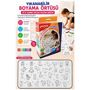 Boyama Örtüsü Yıkanabilir 100x15 Cm 1 Paket 12 Renk Jumbo Keçeli Kalem Penmark Sevinli Hayvanlar Boyama