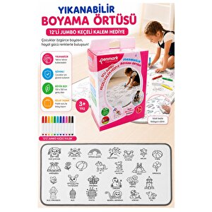 Boyama Örtüsü Yıkanabilir 100x15 Cm 1 Paket 12 Renk Jumbo Keçeli Kalem Penmark Sevinli Hayvanlar Boyama