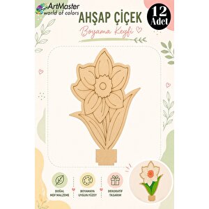 Ahşap Boyama Nergis 12 Adet 10x15cm Boyama Çiçek Figürleri Etkinlik Çoçuk Gelişim Motor Beceri Kreş Anasınıfı