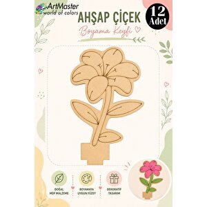 Ahşap Boyama Zambak 12 Adet 10x15cm Boyama Çiçek Figürleri Etkinlik Çoçuk Gelişim Motor Beceri Kreş Anasınıfı