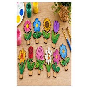 Ahşap Boyama Zambak 12 Adet 10x15cm Boyama Çiçek Figürleri Etkinlik Çoçuk Gelişim Motor Beceri Kreş Anasınıfı
