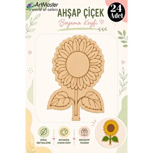 Ahşap Boyama Ayçiçeği 24 Adet 10x15cm Boyama Çiçek Figürleri Etkinlik Çoçuk Gelişim Motor Beceri Kreş Anasınıfı