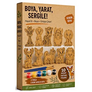 Ahşap Boyama Hayvanlar 10 Lu 1 Paket 10x15cm Set2 Ahşap Boyama 6 Renk Boya Resim Fırçası Etkinlik Çocuk Gelişim Motor