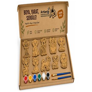 Ahşap Boyama Hayvanlar 10 Lu 1 Paket 10x15cm Set2 Ahşap Boyama 6 Renk Boya Resim Fırçası Etkinlik Çocuk Gelişim Motor