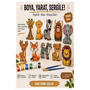 Ahşap Boyama Hayvanlar 10 Lu 1 Paket 10x15cm Set2 Ahşap Boyama 6 Renk Boya Resim Fırçası Etkinlik Çocuk Gelişim Motor