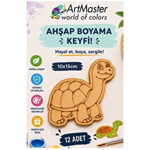Ahşap Boyama Deniz Kablumbağası 12 Adet 10x15cm Boyama Deniz Figürü Etkinlik Çoçuk Gelişim Motor Beceri Kreş Anasınıfı