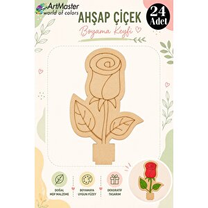 Ahşap Boyama Gül 24 Adet 10x15cm Boyama Çiçek Figürleri Etkinlik Çoçuk Gelişim Motor Beceri Kreş Anasınıfı