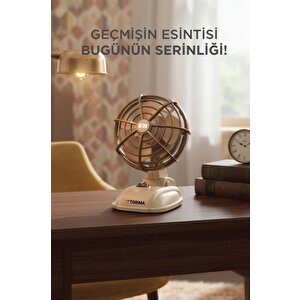 Şarjlı Masaüstü Vantilatör Vintage Retro Tasarım 400 Mah Taşınabilir Masa Fanı F50 Beyaz