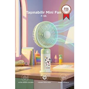Şarjlı El Vantilatörü Masaüstü Stantlı 3 Kademeli Taşınabilir Mini Fan F56 Yeşil
