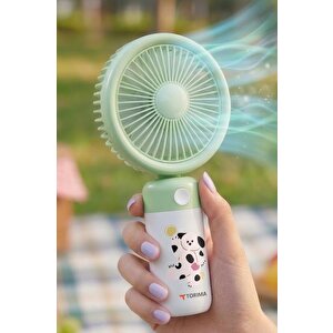 Şarjlı El Vantilatörü Masaüstü Stantlı 3 Kademeli Taşınabilir Mini Fan F56 Yeşil