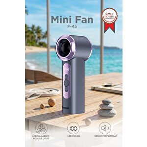 Şarjlı El Vantilatörü Dijital Göstergeli 199 Kademeli Turbo Mini Fan F45 Gri