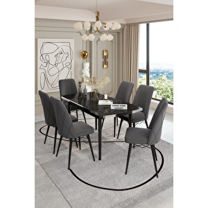 Orki̇de Yemek Odasi Takimi 6 Ki̇şi̇li̇k Bayb Face Kumaşli 6 Sandalyeli̇ Gri