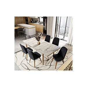 Ezgi̇ 6 Kişilik Açılır Masa Sandalye Takımı Mutfak Masası Takımı Salon Masası Yemek Masası Takımı Siyah