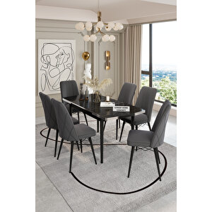 80x130 Açılabilir Yemek Masası, Yemek Masa Takımı, 6 Kişilik Masa Sandalye Gri-Bej