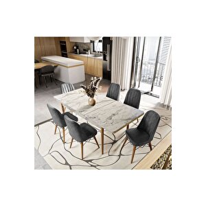 Ezgi̇ 6 Kişilik Açılır Masa Sandalye Takımı Mutfak Masası Takımı Salon Masası Yemek Masası Takımı Ekru