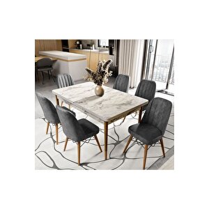 Ezgi̇ 6 Kişilik Açılır Masa Sandalye Takımı Mutfak Masası Takımı Salon Masası Yemek Masası Takımı Ekru