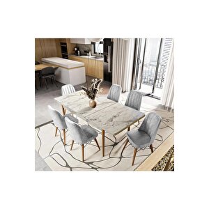 Ezgi̇ 6 Kişilik Açılır Masa Sandalye Takımı Mutfak Masası Takımı Salon Masası Yemek Masası Takımı Gri