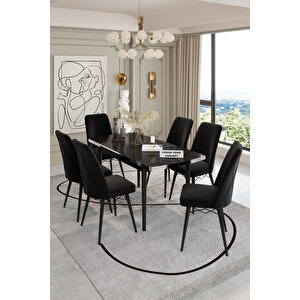 80x130 Açılabilir Yemek Masası, Yemek Masa Takımı, 6 Kişilik Masa Sandalye Siyah