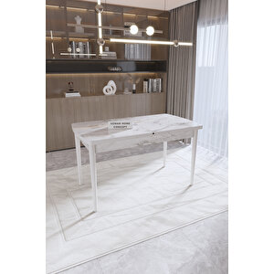 80 X 130 Açılabilir Kapanabilir Yemek Masası 6 Kişilik Mutfak Masası Beyaz 05