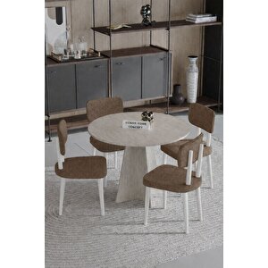 Begonya 90x90 Yuvarlak 4 Sandalyeli Masa Sandalye Takımı, Salon Takımı , Mutfak Masa Takımı Kahverengi-Beyaz