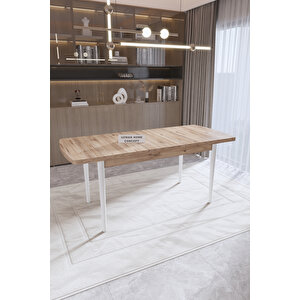 80 X 130 Açılabilir Kapanabilir Yemek Masası 6 Kişilik Mutfak Masası Beyaz 02
