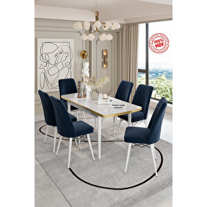 Açilabi̇li̇r Mdf Masa Takimi 6 Ki̇şi̇li̇k Baby Face Kumaşli Sandalyeli̇ Lacivert