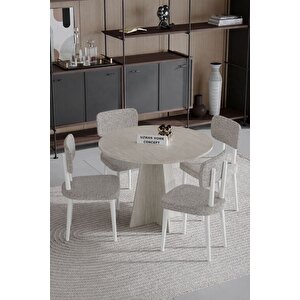 Begonya 90x90 Yuvarlak 4 Sandalyeli Masa Sandalye Takımı, Salon Takımı , Mutfak Masa Takımı Açık Gri - Krem
