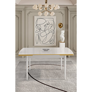 Açilabi̇li̇r Mdf Masa Takimi 6 Ki̇şi̇li̇k Baby Face Kumaşli Sandalyeli̇ Bej