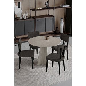 Begonya 90x90 Yuvarlak 4 Sandalyeli Masa Sandalye Takımı, Salon Takımı , Mutfak Masa Takımı Açık Gri 256165