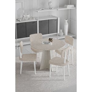 Begonya 90x90 Yuvarlak 4 Sandalyeli Masa Sandalye Takımı, Salon Takımı , Mutfak Masa Takımı Krem
