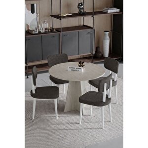 Begonya 90x90 Yuvarlak 4 Sandalyeli Masa Sandalye Takımı, Salon Takımı , Mutfak Masa Takımı Beyaz