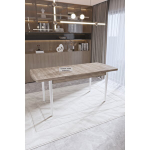 Paris Mutfak Masası Takımı Yemek Odası Takımı Açılabilir Masa 6 Sandalyeli 80 X 130 Masalı Krem
