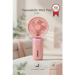 Şarjlı El Vantilatörü Masaüstü Stantlı 3 Kademeli Taşınabilir Mini Fan F57 Pembe