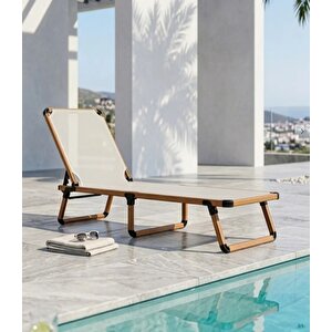 Alüminyum Katlanır Ve Taşınır Şezlong Teak+latte