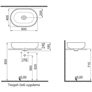 Kale Zero 2.0 60x40 Cm Siyah Oval Çanak Lavabo