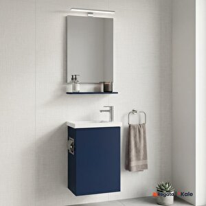 Minimalist Lacivert 50 Cm Aksesuarlı Alt Dolap, Lavabo, Etajer Ve Ayna Takımı