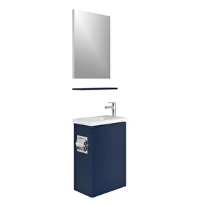 Minimalist Lacivert 50 Cm Aksesuarlı Alt Dolap, Lavabo, Etajer Ve Ayna Takımı