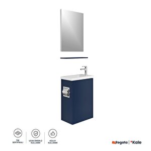 Minimalist Lacivert 50 Cm Aksesuarlı Alt Dolap, Lavabo, Etajer Ve Ayna Takımı