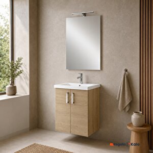 Noah Meşe 55 Cm Kapaklı Alt Dolap, Lavabo Ve Ayna Takımı