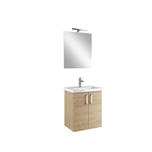 Noah Meşe 55 Cm Kapaklı Alt Dolap, Lavabo Ve Ayna Takımı