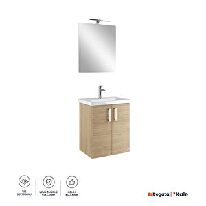 Noah Meşe 55 Cm Kapaklı Alt Dolap, Lavabo Ve Ayna Takımı