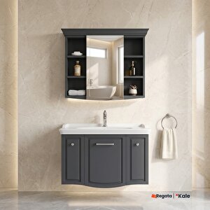 Arte+ 80 Cm Mat Antrasit Banyo Dolabı Takımı (krom Kulp)