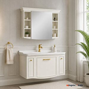 Arte+ 100 Cm Parlak Beyaz Banyo Dolabı Takımı (altın Kulp)