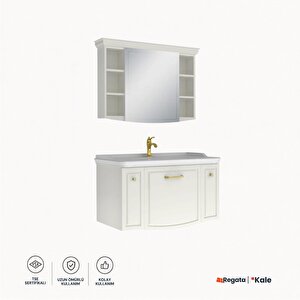 Arte+ 100 Cm Parlak Beyaz Banyo Dolabı Takımı (altın Kulp)