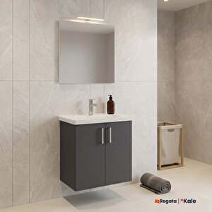 Noah Antrasit 65 Cm Kapaklı Alt Dolap, Lavabo Ve Aynalı Banyo Seti